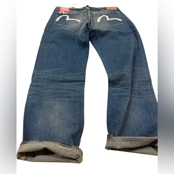 Vtg Evisu soft washed gray denim with gray logo on pockets